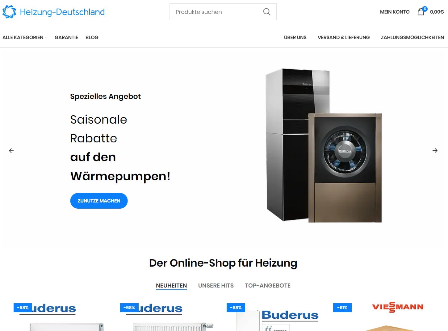 Online-Shop für Heizung